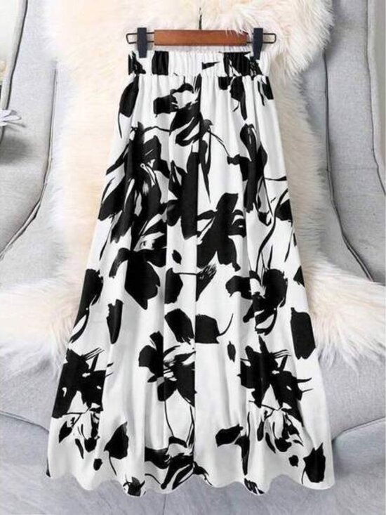 Women Floral Print A-Line Skirt, Casual For Everyday Wear White Summer - Picture 2 of 6